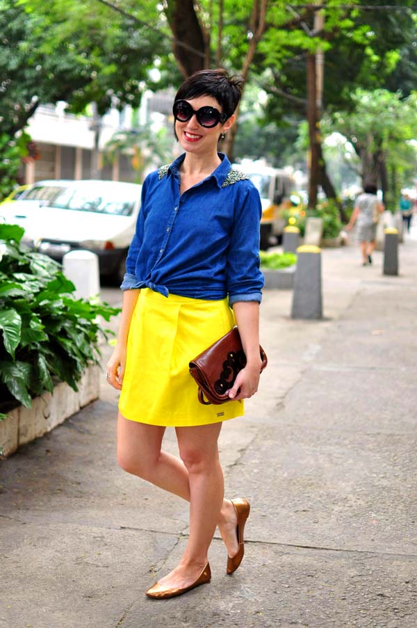 Saia amarela combina com qual blusa hot sale