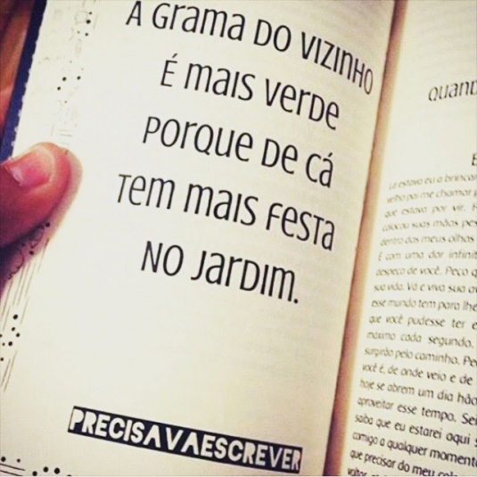 A grama do vizinho é mais verde porque de cá tem mais festa no jardim - imagem de Precisava escrever